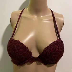 PINK Date Racerback Lace Bra 34B Maroon